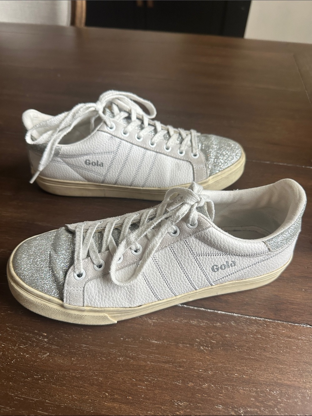 Gola Women’s White Fashion Sneakers with Silver Glitter Toe
